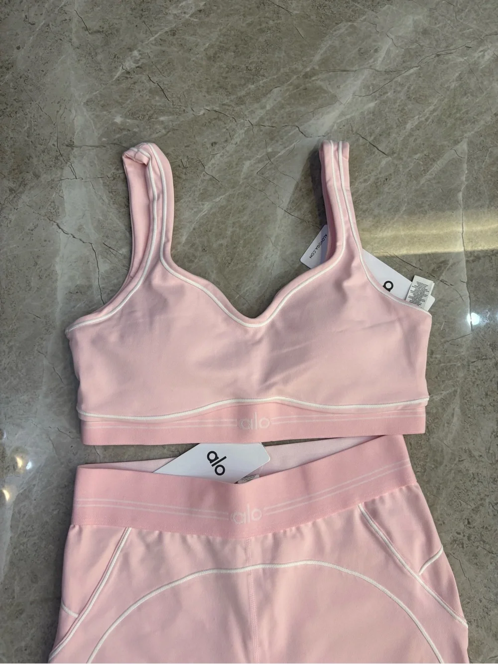 ALO Yoga Pink High-Waist Leggings & Matching Sports Bra Set